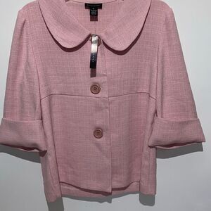 Courtenay Women's Pink 3/4 Sleeve Three Button Tweed Blazer Jacket Medium NWT